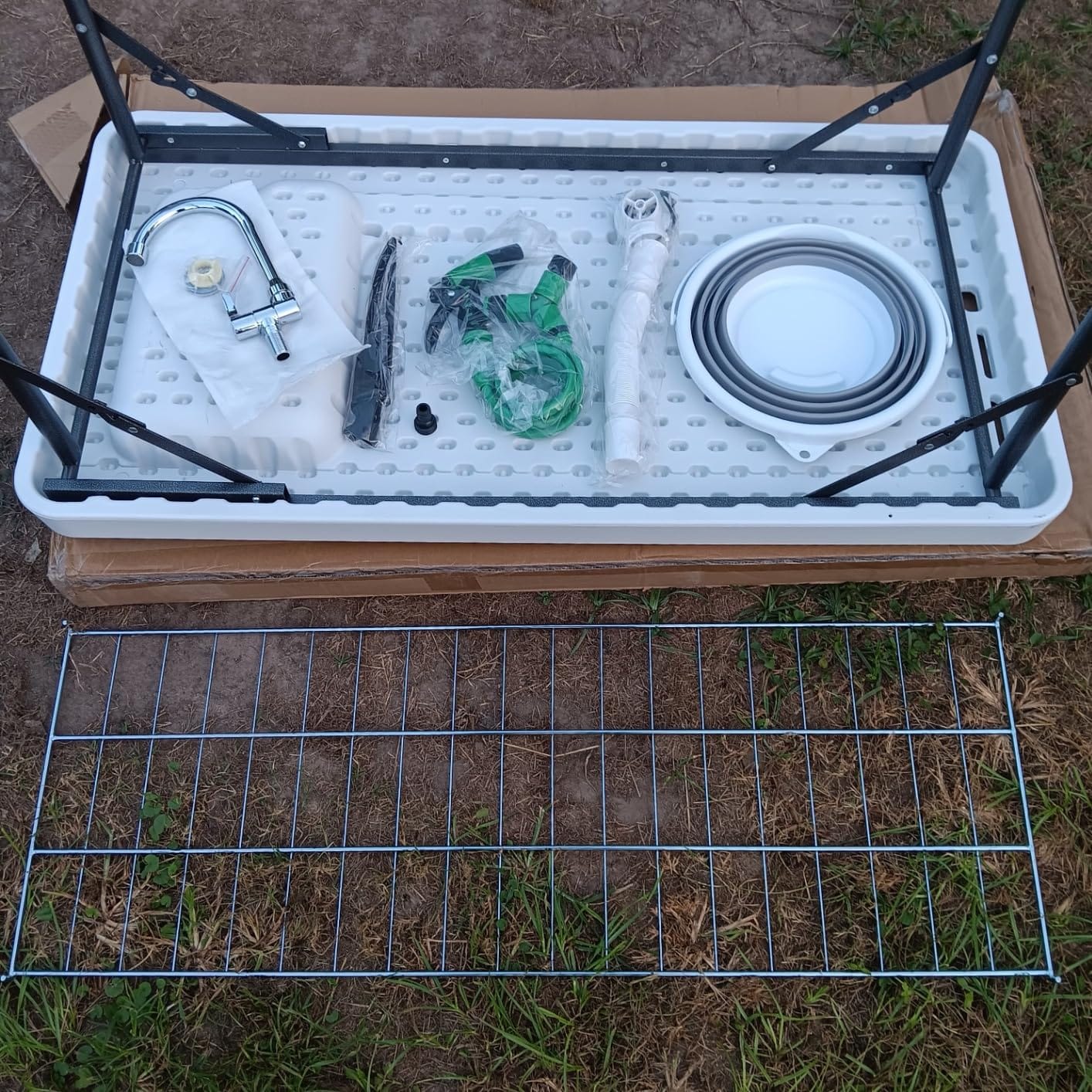 Folding Fish Cleaning Table with Collapsible Bucket, Portable Outdoor Fillet Station Camping Sink Table with Faucet, Drainage Hose & Sprayer, Grid Rack, Knife Groove for Picnic Fishing customer photo 2