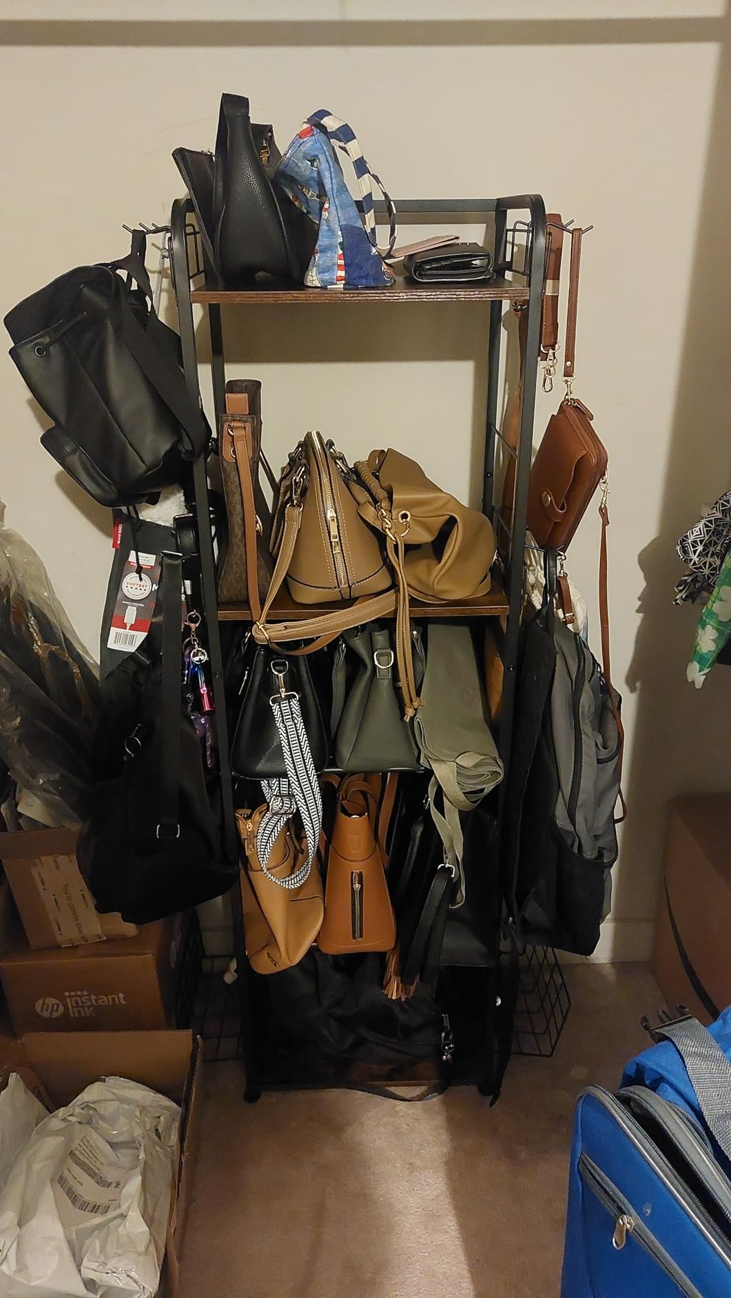 Iron & Wood Floor-Standing 3-Tier Purse Rack with Adjustable Feet, High-Capacity Bag Organizer for Closet, Patent Pending customer photo 1