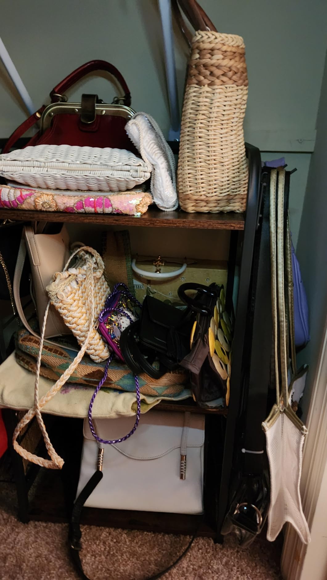 Iron & Wood Floor-Standing 3-Tier Purse Rack with Adjustable Feet, High-Capacity Bag Organizer for Closet, Patent Pending customer photo 2