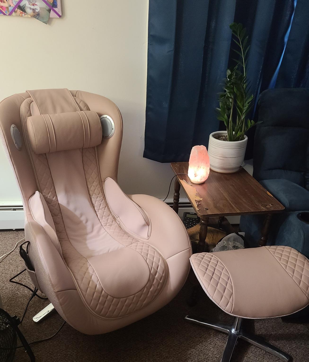 Nouhaus Classic Massage Chair with Ottoman – Mellow Sand Leather Recliner with Percussive Shiatsu Massager, Built-in Speaker & Full Body Spot Massage – Ultimate Comfort for Home & Office customer photo 1