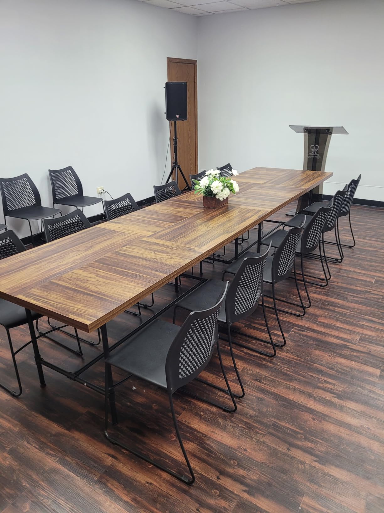 Tribesigns 8FT Conference Table, 94.48L x 47.21W x 29.52H Inches Boat Shaped Meeting Table with Rectangle Grommet, Modern Seminar Boardroom Table for Office Conference Room (Grey & Black, 8ft) customer photo 2