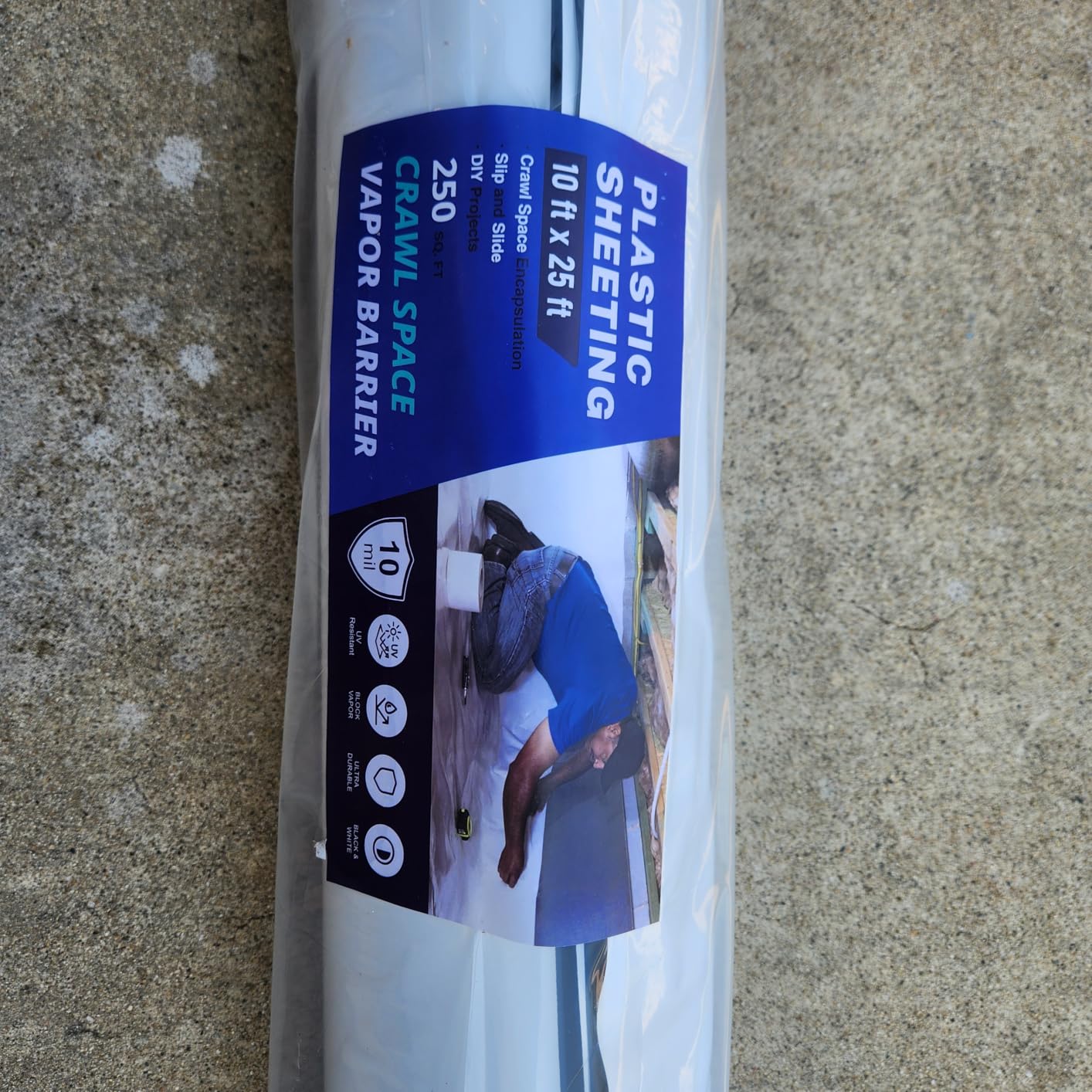 Crawl Space Vapor Barrier - 16 mil 10' x 100', Concrete Vapor Barrier, Vapor Barrier for Crawlspace Encapsulation kit, Crawlspace Liner, Roll of Heavy Duty Plastic sheeting, Black and White Panda Film customer photo 2