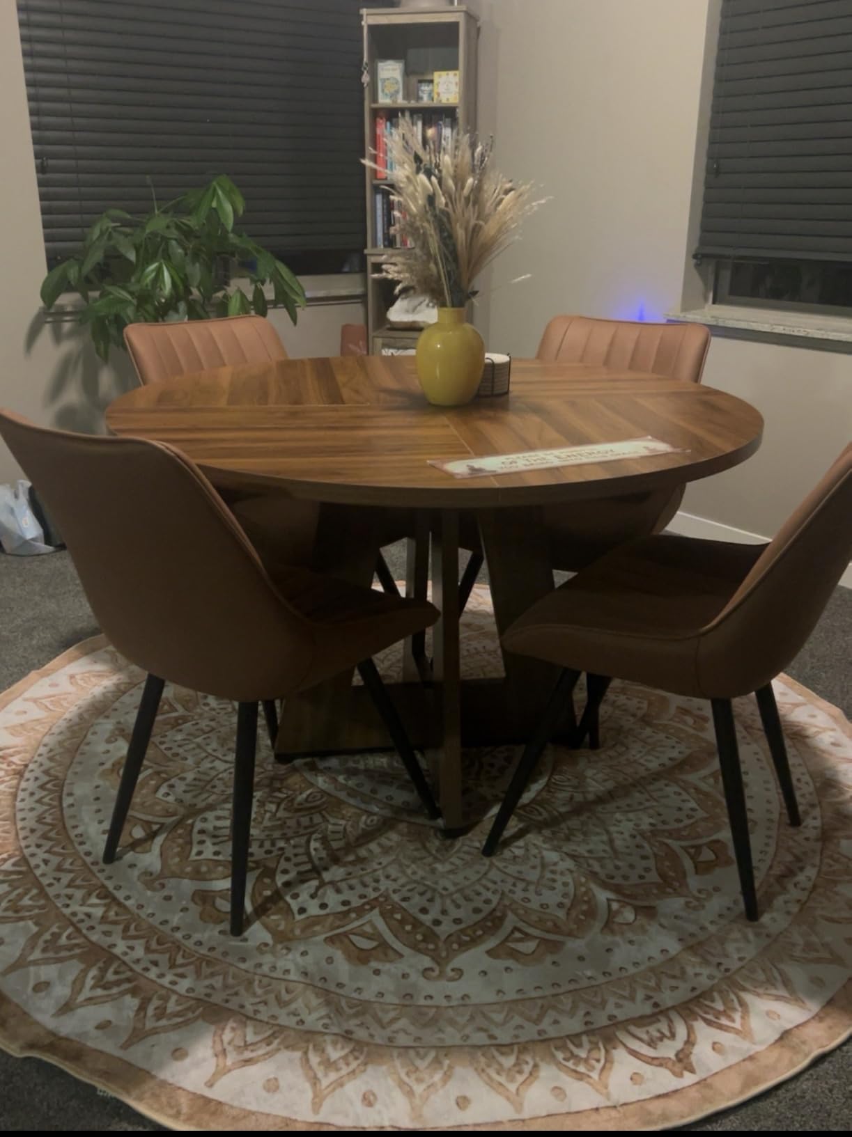 LITTLE TREE Round Dining Table for 4-6 People, 47 Inches Dining Room Table with Wooden Pedestal Base, Brown Dinner Tables, Circle Kitchen Tables for Kitchen, Living Room (Table Only) customer photo 2