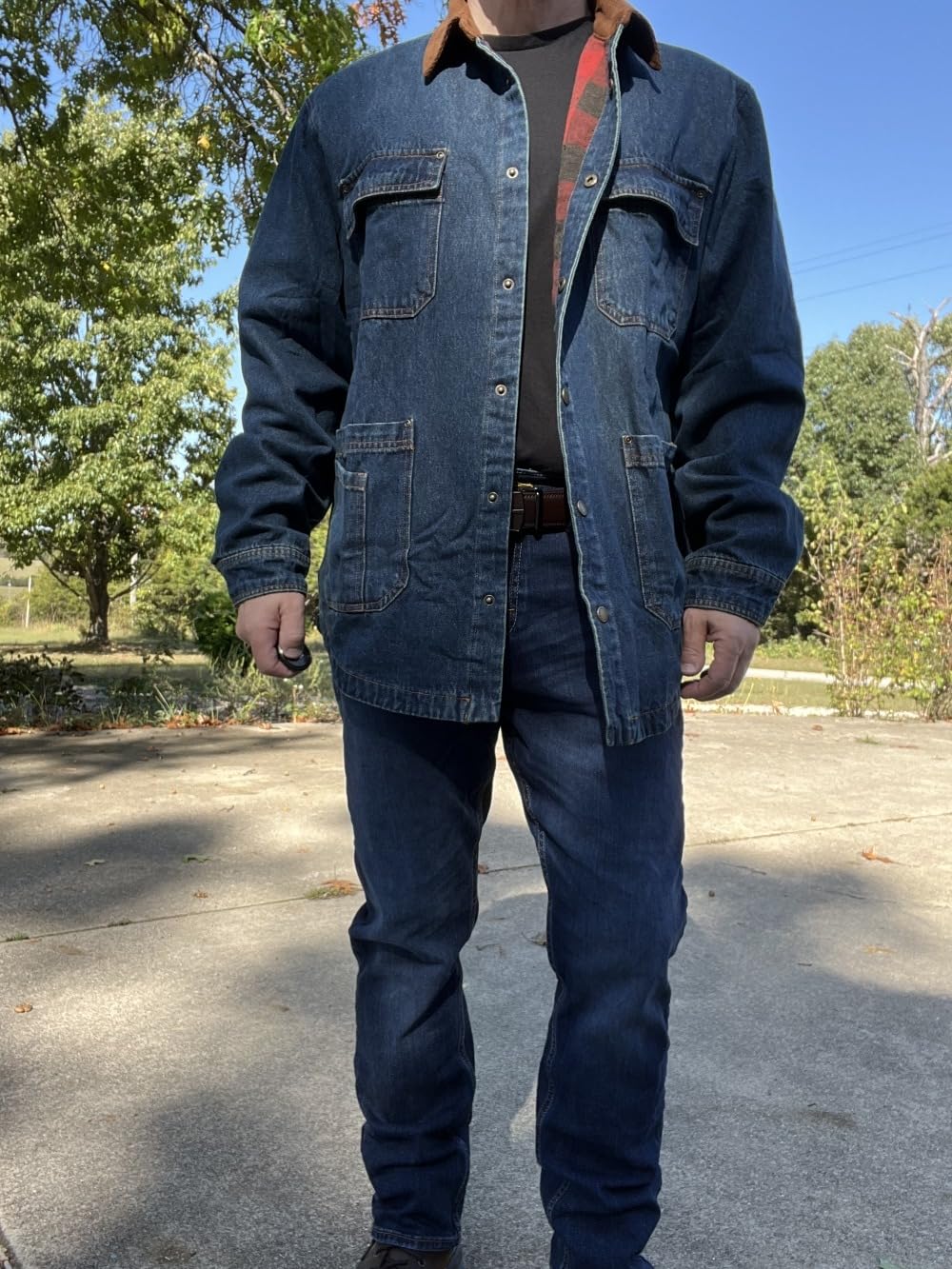 ZENTHACE Men's Flannel Lined Denim Chore Coat, Snap Button Workwear customer photo 2