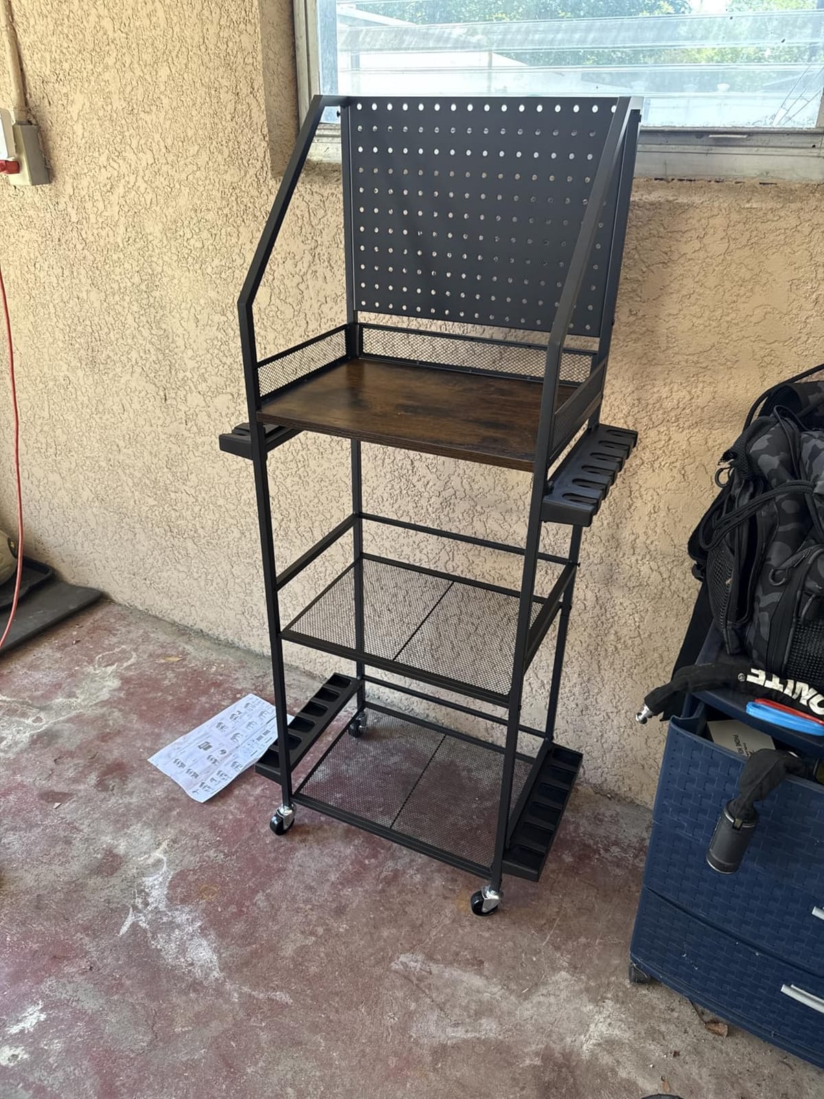 SOYEEZE Fishing Rod Holders for Garage | Rolling Cart with Wheels, Holds 12 Rods, Pegboard and 6 Hooks customer photo 2