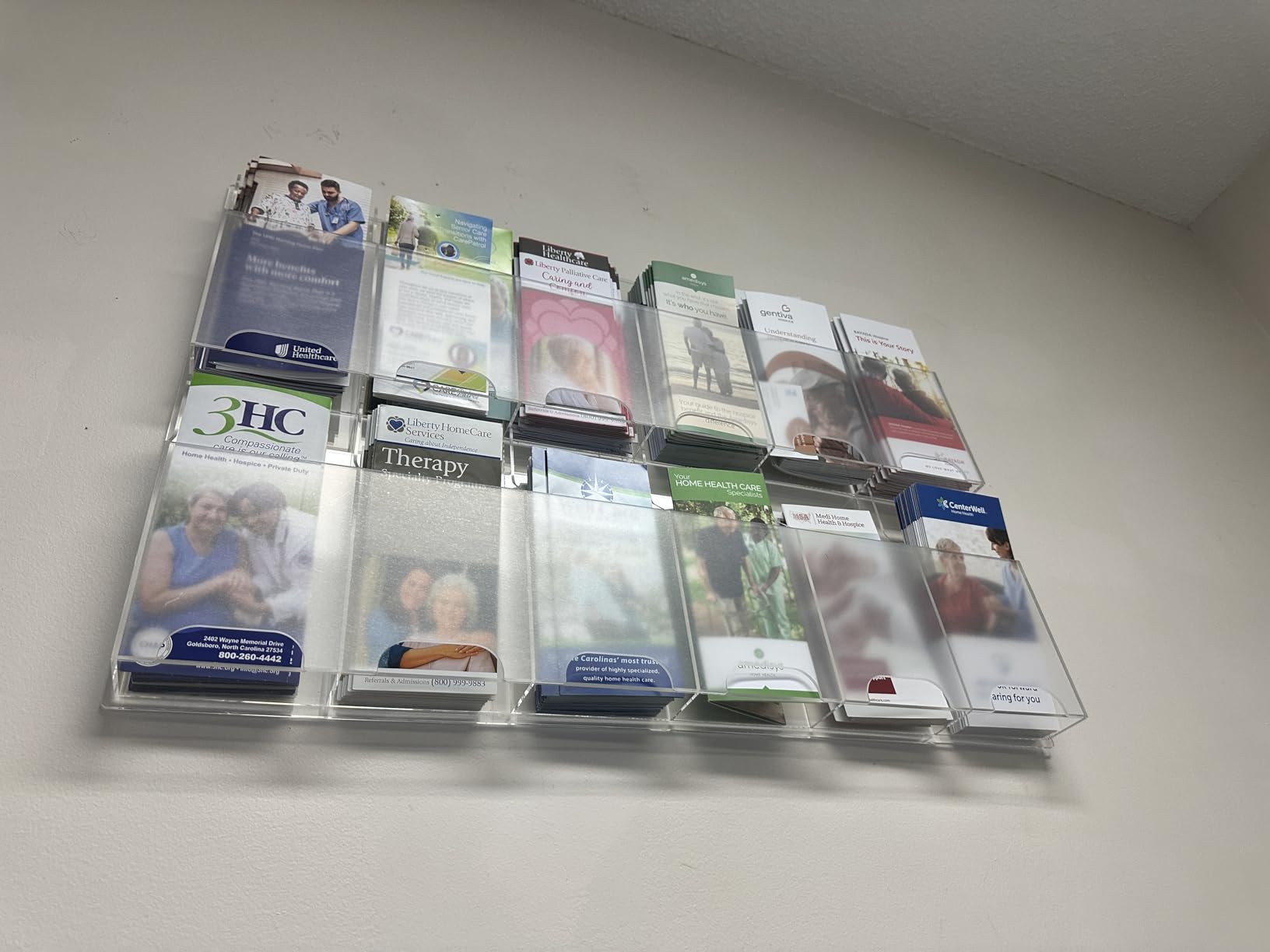 Acrylic Brochure Pamphlet Holder, 3 Magazine Holders and 12 Pamphlet Holders, Clear Brochure Display Holder Wall Mount, Trifold Flyer Rack, Literature Storage Rack for Home, Offices, Waiting Room customer photo 2