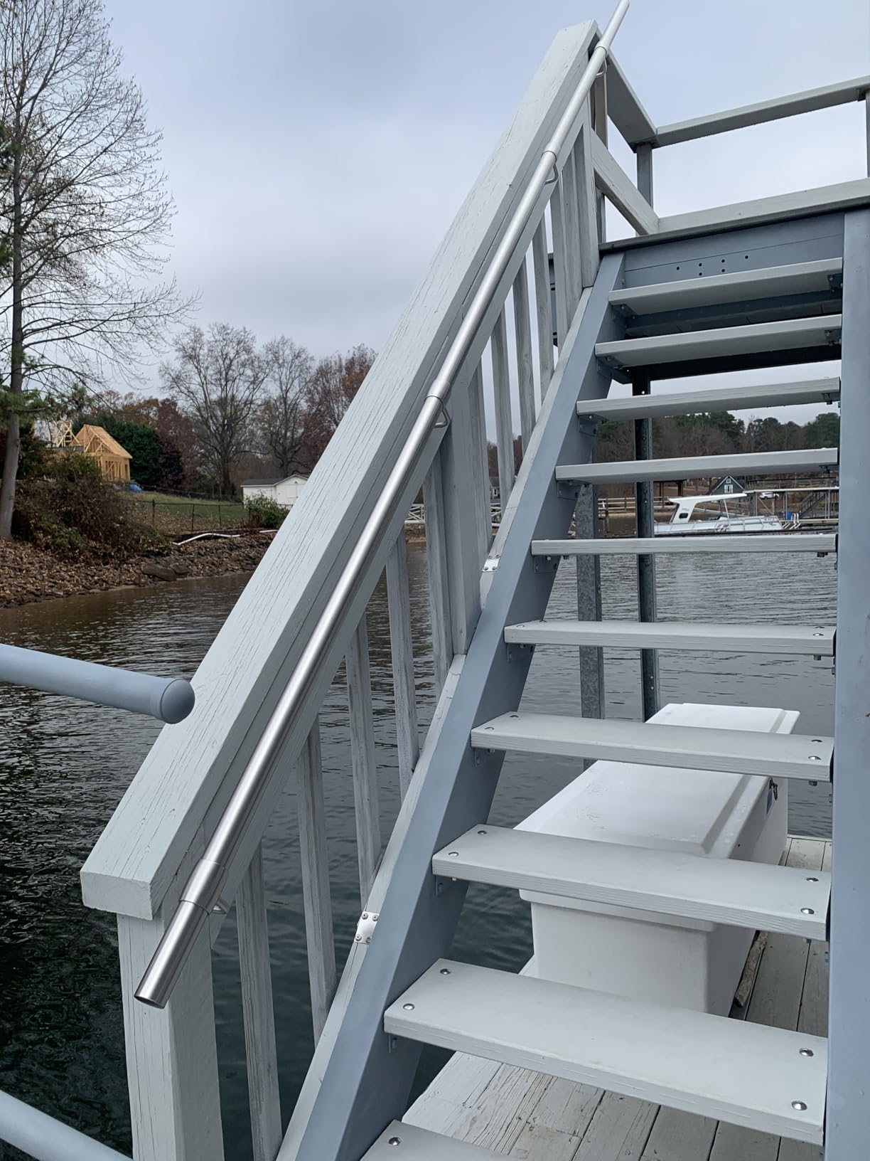 6 Ft Industrial Metal Stairs Handrail Kit, Sturdy Wall Mount 304 Stainless Steel Hand Rail, Indoor Outdoor Stair Railing Wood Concrete Brick Wall, 1.65 in Round Pipe Grab Bar, Silver customer photo 1
