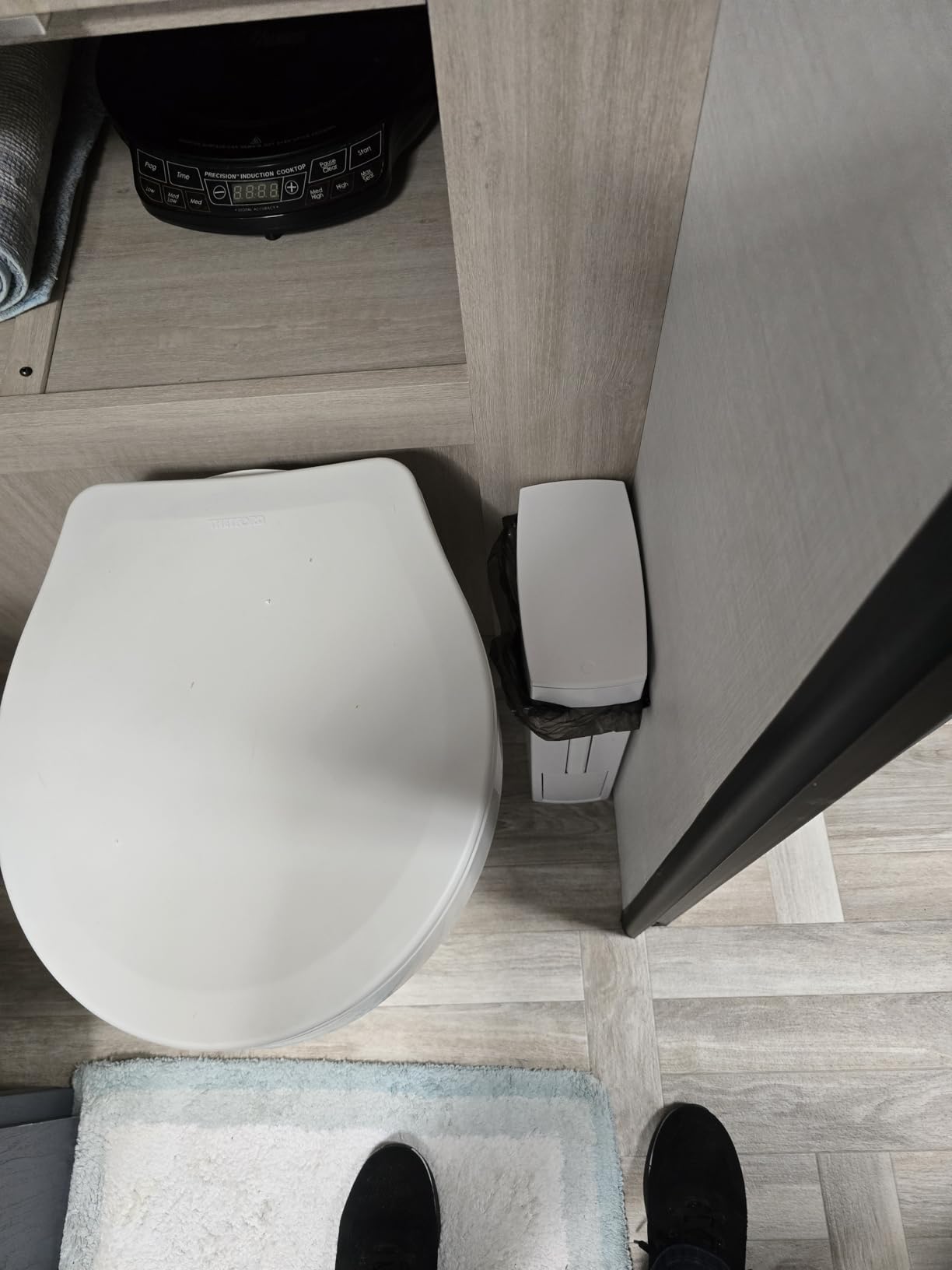 Rv Camper Trash Can Inside [Space Saving & Odor-Proof], Skinny Bathroom Trash Can and Toilet Brush Set, Ultra Slim Trash Can Bathroom with Lid, Small Garbage Can Tiny Trash Bin Built-in Bag Dispenser customer photo 1