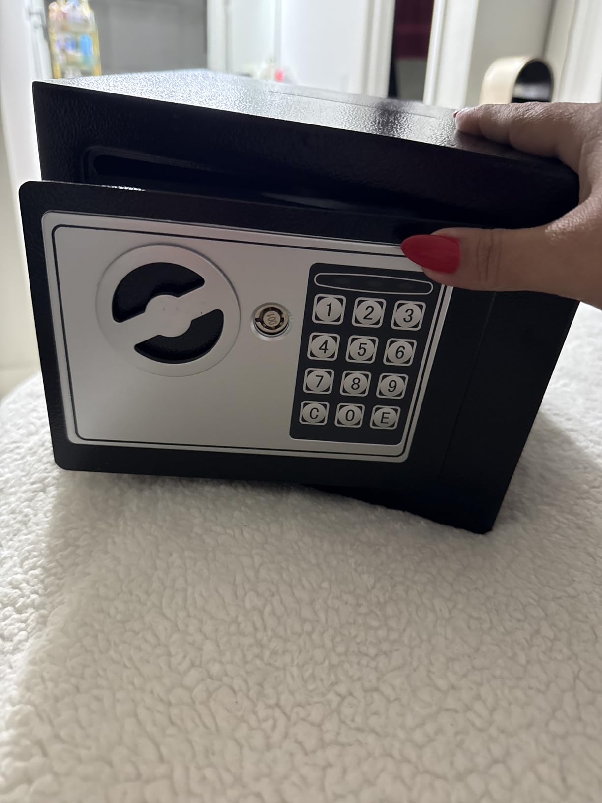 Small Electronic Safe Box With Digital Keypad & Keys - 9.05 x 6.7 x 6.7 Inches Wall Safe 0.23Cuft Mini Security Box for Coin Home Office Hotel Rooms Business Jewelry Gun (Black) customer photo 1