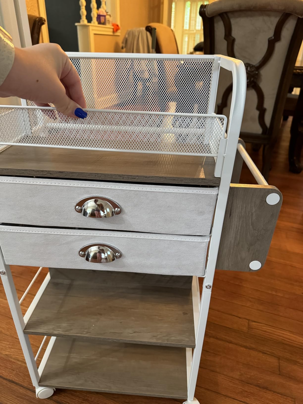 Rolling Wrapping Paper Storage Cart Organizer White | 16.54x11.4x32.68 in, Christmas gift wrap storage, craft paper roll holder, vertical wrapping station, holiday organization customer photo 2