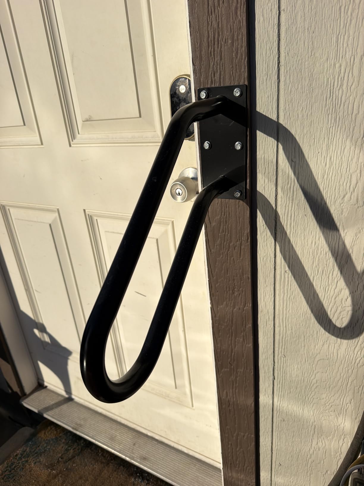 Handrails Wall Mount Stair Safety Handle Non-Slip Step Metal U-Shape Grab Yard Mounted Garage Porch Garden Hand Railings Powder Coated Heavy Duty Indoor or Outdoor Safe Bars Black for 1 to 3 Steps customer photo 2