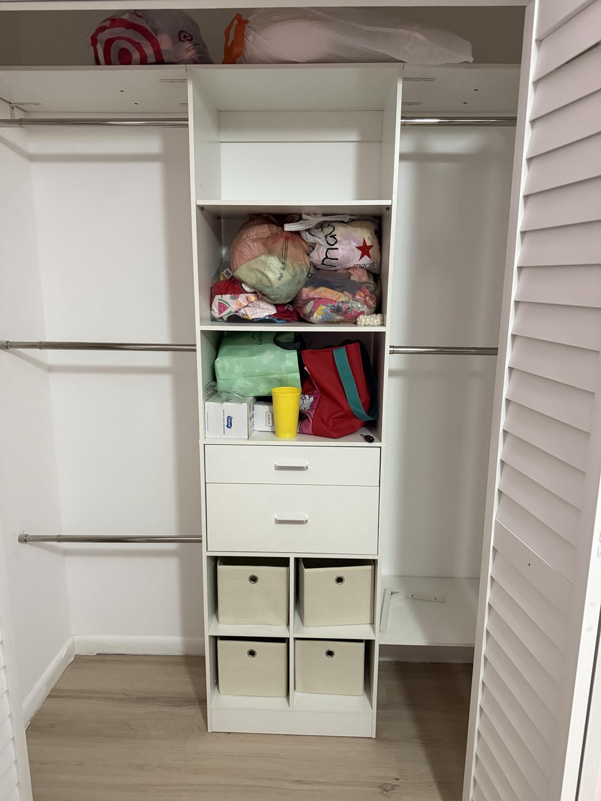 Besiost Closet System - 5-8FT Closet Organizer System with Wooden Drawers & Cube Storage Organizer, Up To 96