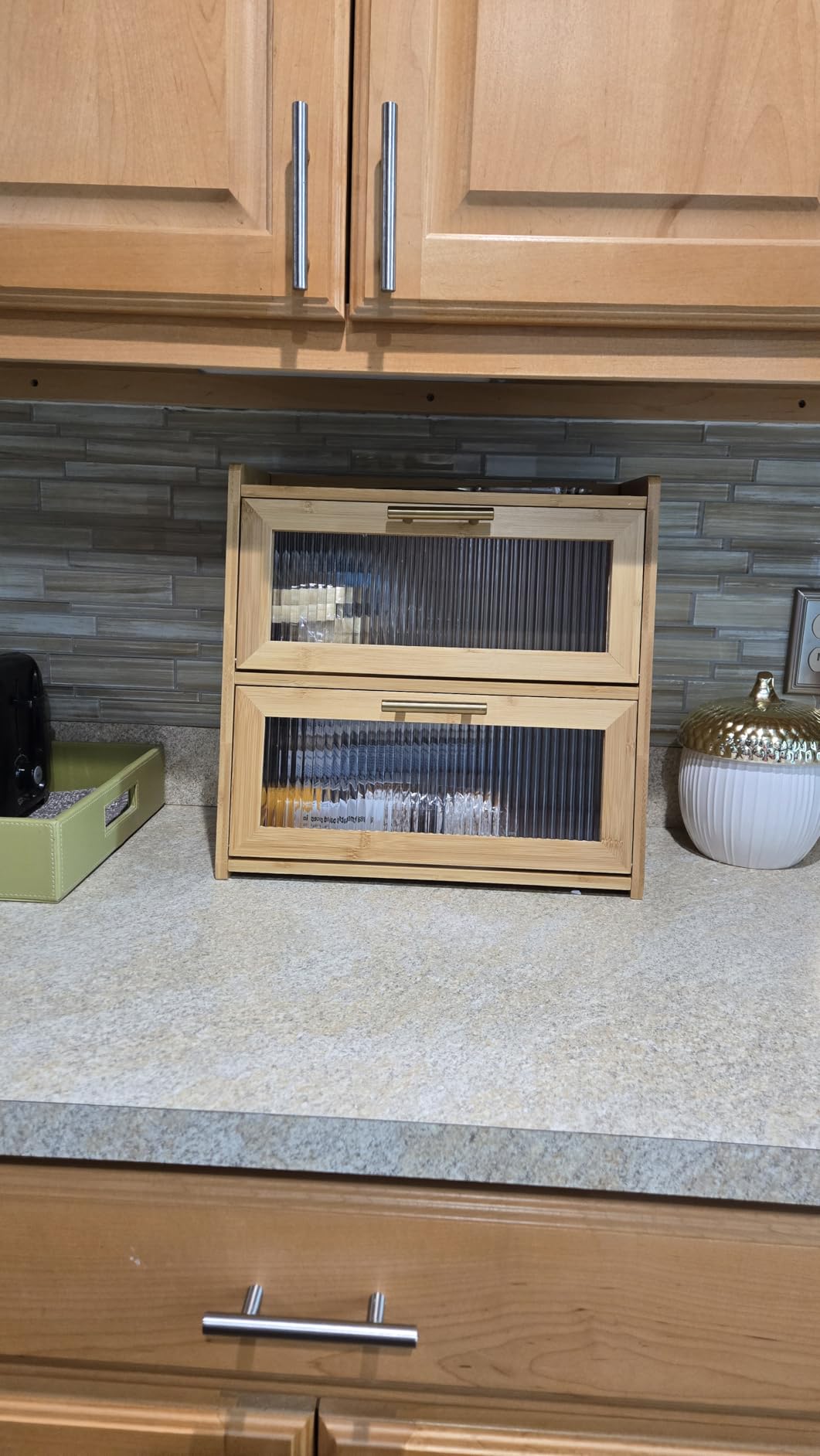 Gennua Kitchen Extra Large Bamboo Bread Box for Kitchen Countertop, Double Layer Wooden Breadbox Holds Multiple Loaves of Homemade Bread, 16.5 Inch Storage Container with Frosted Acrylic Windows customer photo 1