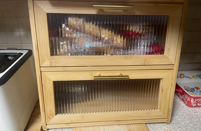 Gennua Kitchen Extra Large Bamboo Bread Box for Kitchen Countertop, Double Layer Wooden Breadbox Holds Multiple Loaves of Homemade Bread, 16.5 Inch Storage Container with Frosted Acrylic Windows customer photo 2