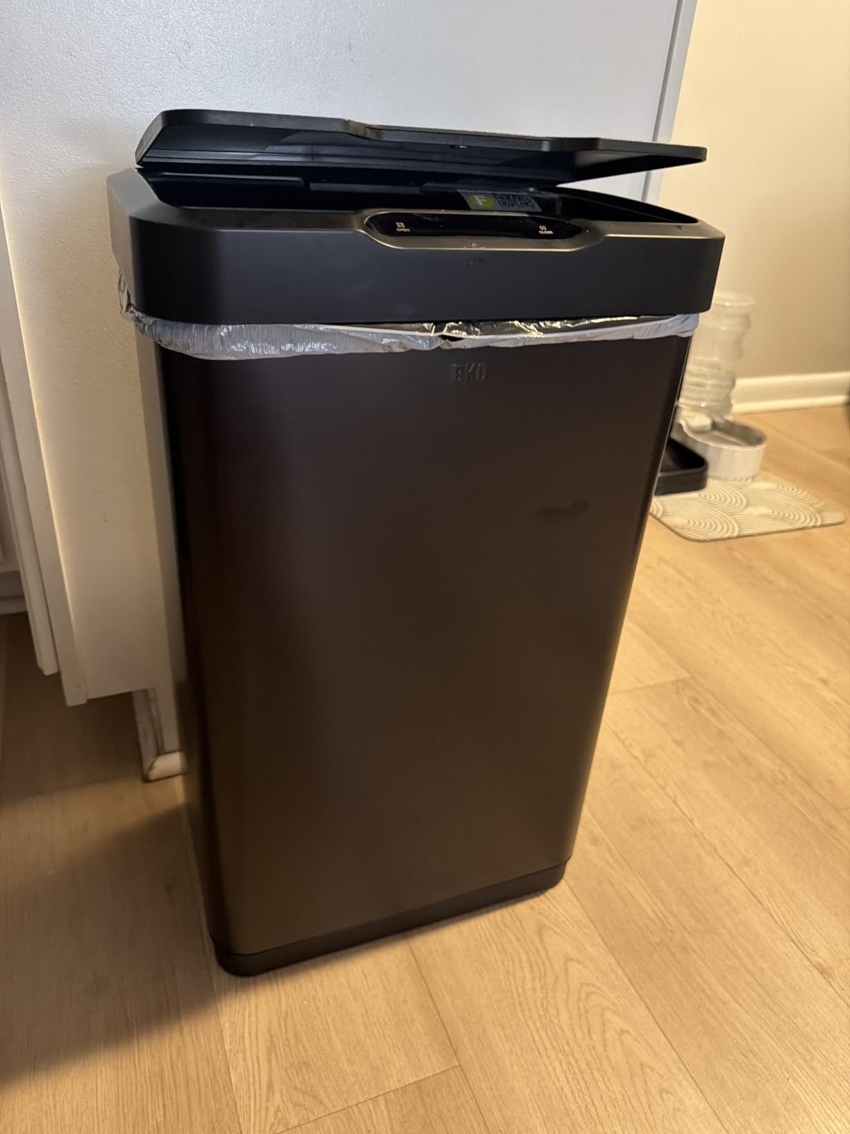 EKO Mirage-T 50 Liter / 13.2 Gallon Touchless Rectangular Motion Sensor Trash Can or Recycling Bin, Brushed Stainless Steel Finish (Matte Black) customer photo 2