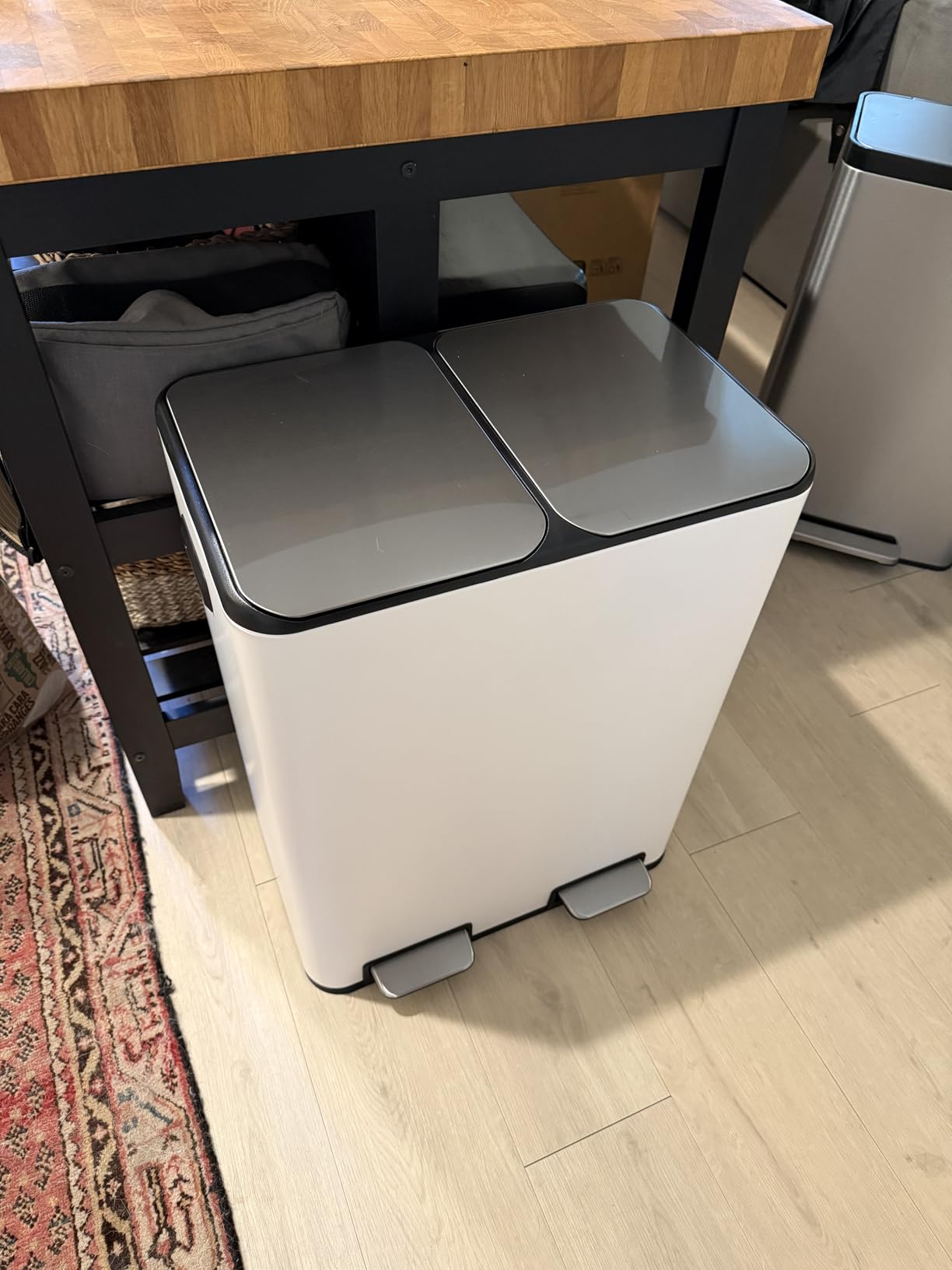 Arlopu 16Gal Dual Trash Can w/2 Built-in Box for Odor Control | Hands-Free Kitchen Garbage Bin, Recycle Waste Dustbin, Soft-Close Lid, 2 Buckets, Foot Pedal, Side Handle customer photo 1