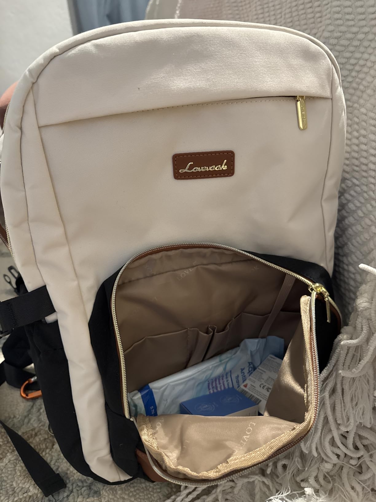 LOVEVOOK Laptop Backpack for Women with Pouch Pocket for Large Capacity Cup,15.6 Inch Laptop Computer Bag Travel Backpack Purse,Waterproof Work Business Backpack College Teacher Bags,Beige-Black-Brown customer photo 2