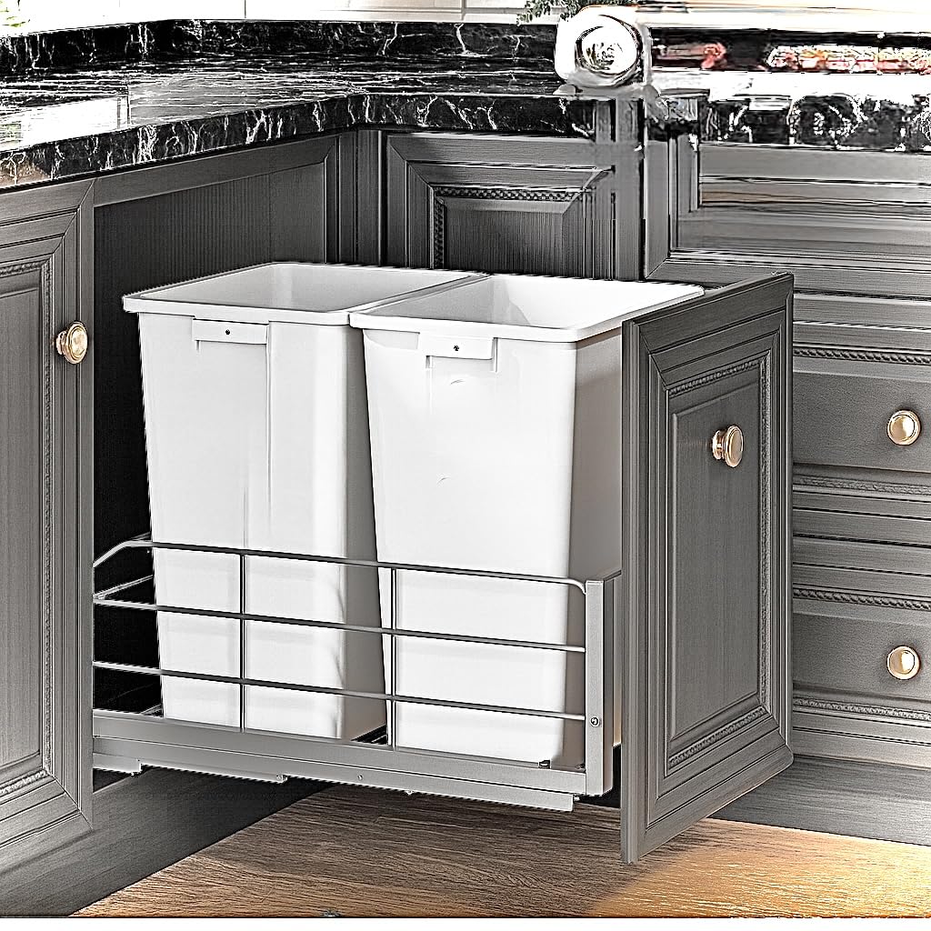 Double Pull Out Trash Can Under Cabinet, 130LB Heavy Duty Soft Close | Under Sink Trash Bin Kit with Door or Base Mount, Fits 16 W x 23 D Cabinet Opening customer photo 2