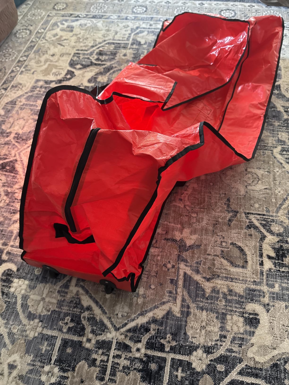 HOMEST Christmas Tree Storage Bag, Fits for 7.5-9 ft Xmas Artificials | Zippered Bag with Reinforced Carrying Handles and Wheels, Red (Bag Only) customer photo 1