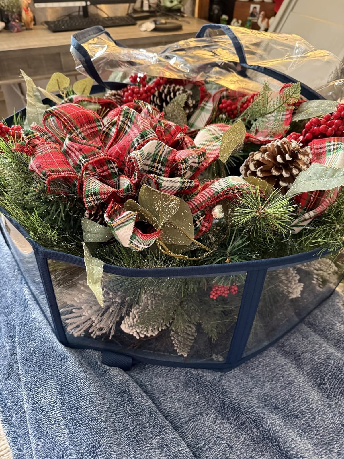 Hearth & Harbor Wreath Storage Container - Clear Christmas Wreath Storage Bag, Dual Zipper and Handles - 36