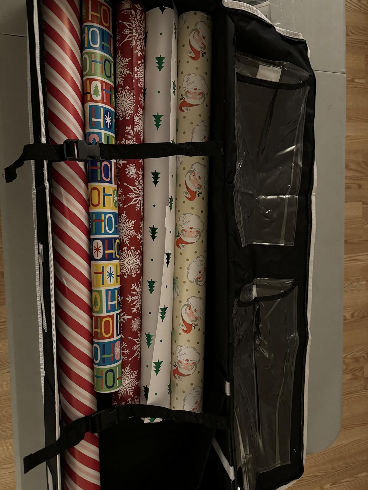 Hearth & Harbor Wrapping Paper Storage Container - Christmas Storage Bag with Interior Pockets - Gift Wrapping Organizer Storage Fits Up to 22 Rolls of 40