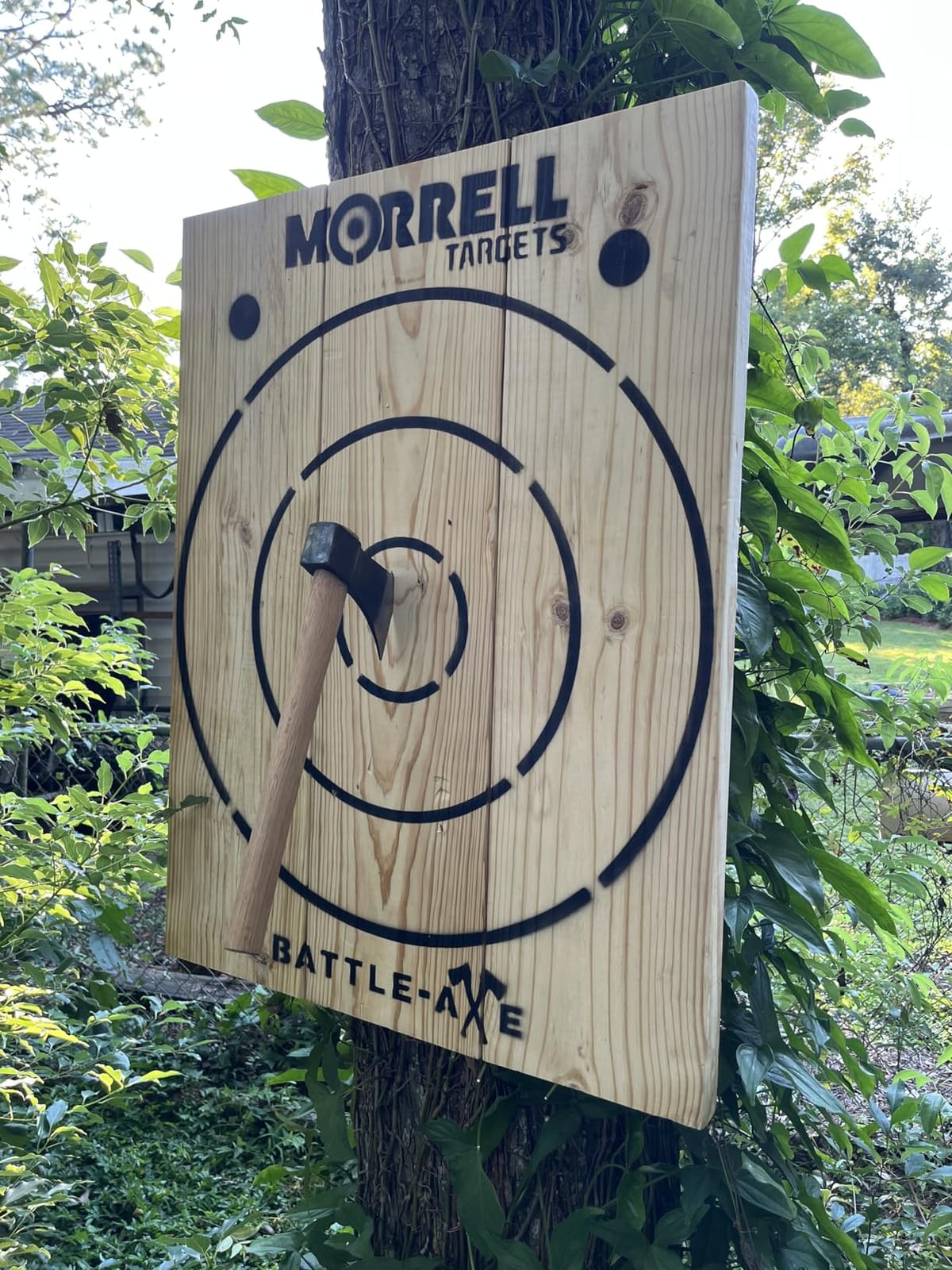 Morrell Battle Axe Wood Throwing Target, Black, 28 x 2.5 x 36.25 Inches | Metal Chain Included for Hatchets & Camping Tools, Designed for Outdoor Recreation, Backyard Practice, Skill Building & Games customer photo 2