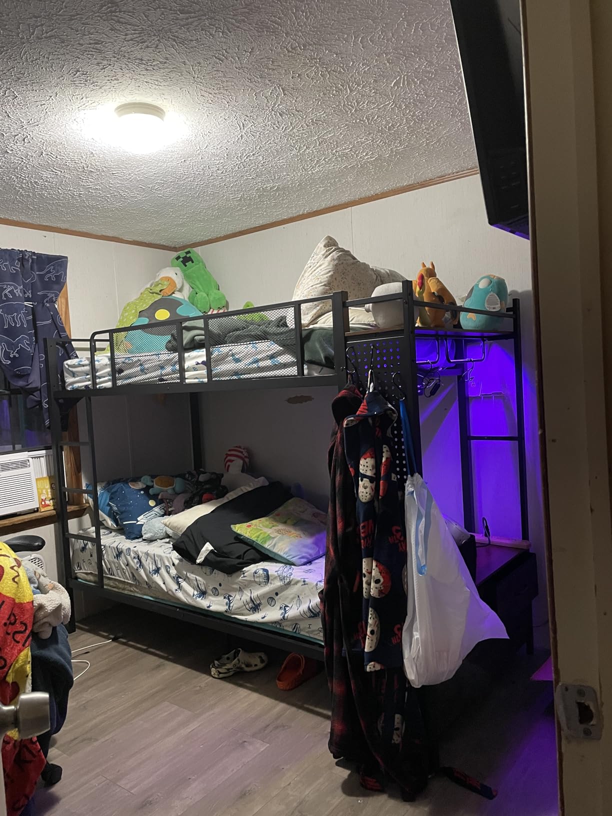 Itaar Metal Bunk Bed Twin Over Twin with Hall Tree, Power Outlet, LED Bunk Bed with 4 Storage Drawers, Bed with Safety Guardrail & Ladders, No Box Spring Needed, Easy Assembly, Rustic Brown customer photo 2