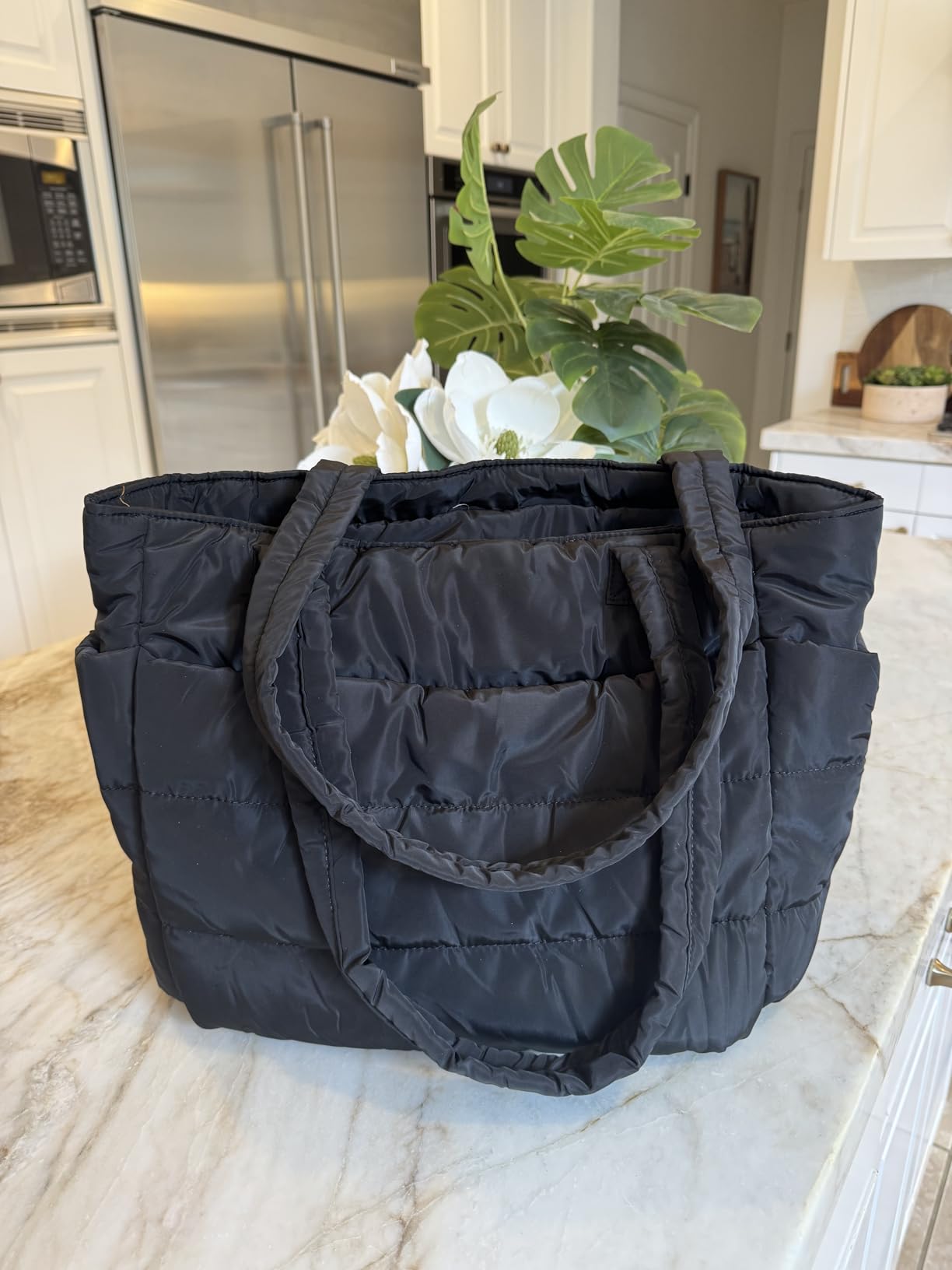 TOPDesign Puffer Tote Bag for Women, Lightweight Puffy Handbag with Compartments, Quilted Shoulder Bag for Work, Travel, Gym customer photo 1