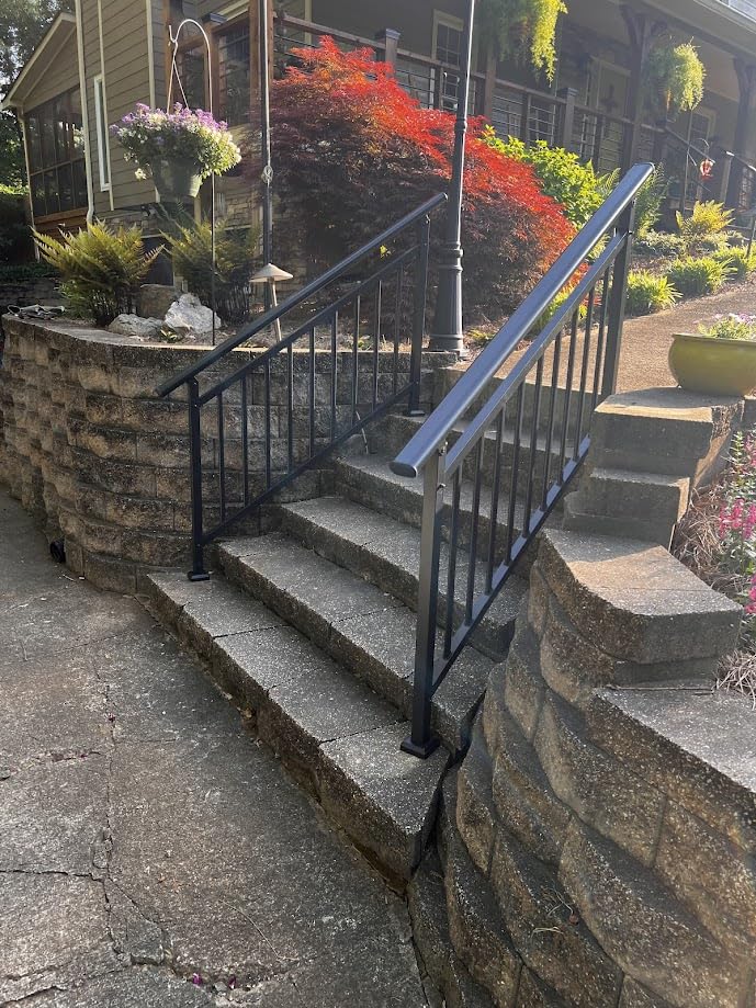 Upgrade 2 in 1 Stair Handrail & Horizontal Railing, 4 Step Stair Railing Kit | Adjustable Black Wrought Iron Handrails for Outdoor Steps, Concrete, Wood, Deck and Porch Hand Rails, with Installation Kits customer photo 2