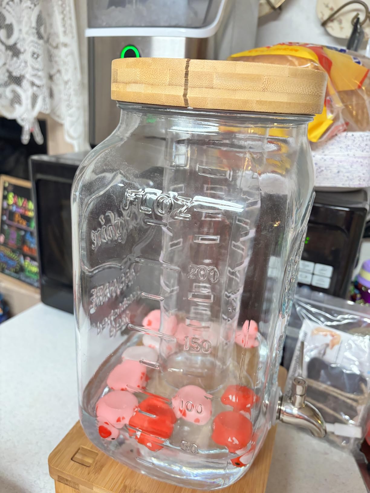 2 Gallon Drink Dispenser with Stand, Glass Beverage Dispenser With Wood Stand, 18/8 Stainless Steel Spigot and Labels Large Water Drink Dispensers for Parties, Lemonade, Juice, Tea customer photo 1