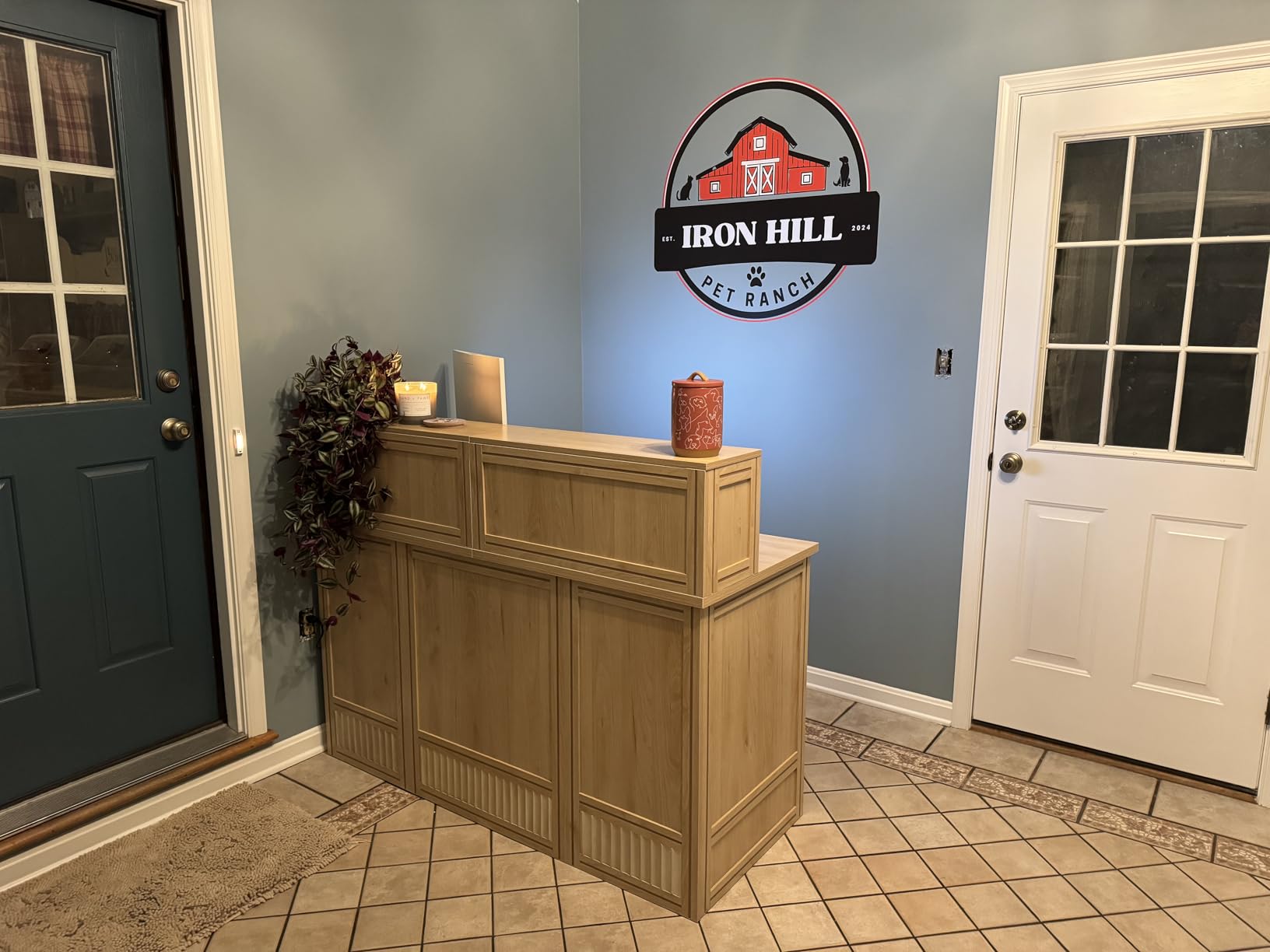 LITTLE TREE 57-Inch Reception Desk with Counter, Boho Style Front Desk, Modern Checkout Counter, Receptionist Desk for Retail, Lobby, Salon, Office, White customer photo 1