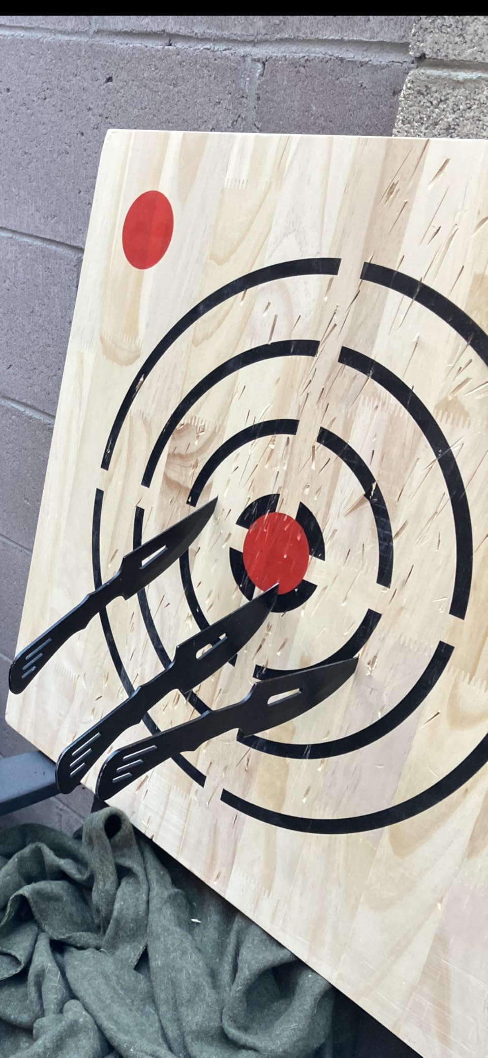 MR Axe Throwing Target, Pine Wood Knife & Axe Target | Hanging pine wood target for axe & knife throwing, built-in bottle opener, sturdy steel chain for easy hanging customer photo 2