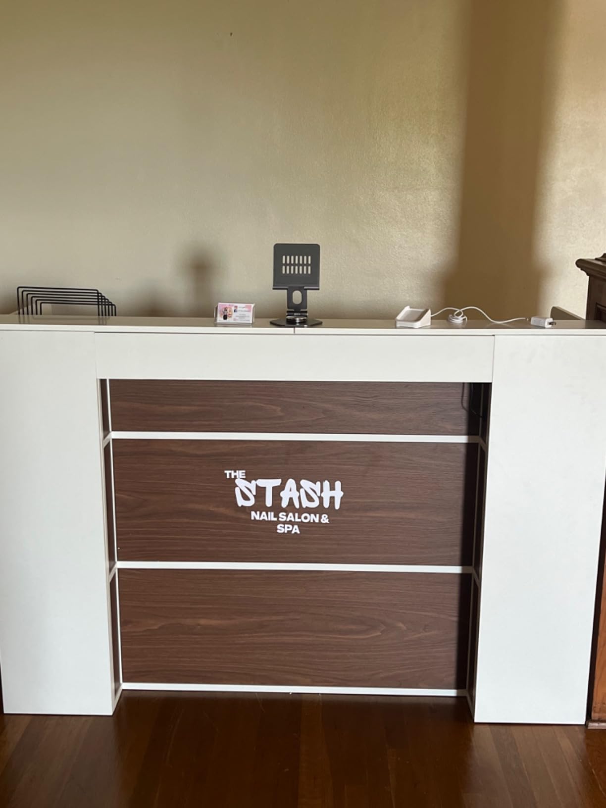 Tribesigns Reception Desk with LED Lights, 63 Inches Front Counter Desk for Checkout, Lobby, Salon, Retail, Modern Large Counter Table for Store Shop Clinic Office (Black&Gray) customer photo 1