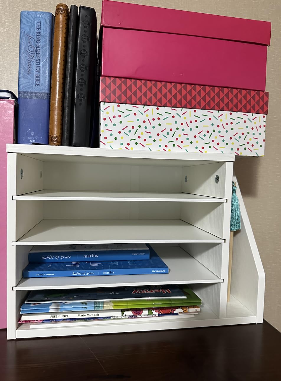 HOOBRO Mail Sorter, Literature Organizer with Adjustable Shelves, Paper Organizer for Office, Home, Wood Countertop File Holders, Mails, Magazines, White WT41WF01 customer photo 2