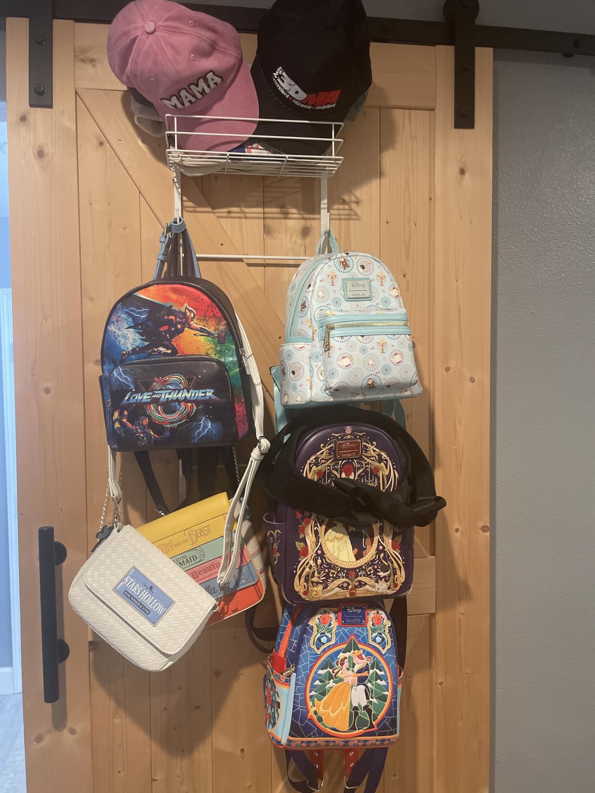SWTYMIKI Over the Door Purse Organizer - Wall Mounted Handbag Organizer with 16 Hooks and Metal Basket, Hanging Purse Storage Rack Holds up to 16 Bags, Bag Rack Can Use As 1/2 Part, for Door, Closet customer photo 1