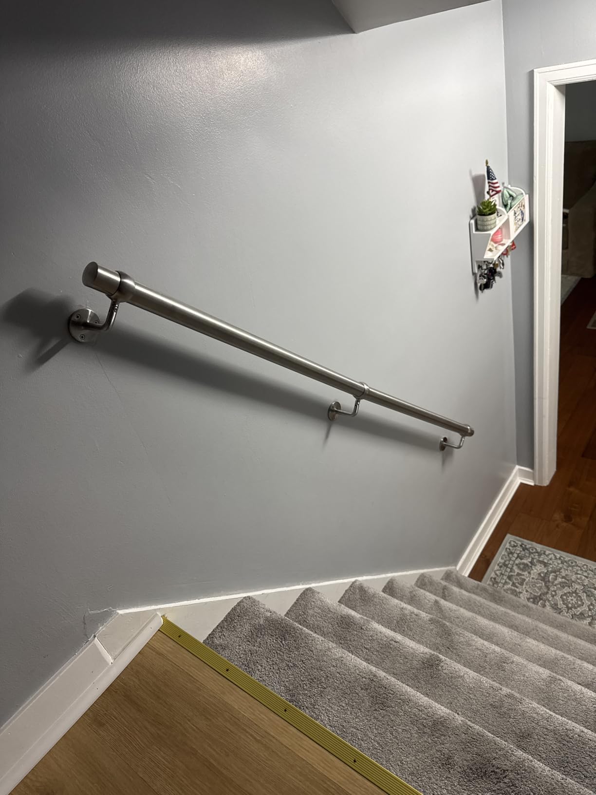 Stair Handrail Kit, 8FT Heavy Duty Wall Mounted Railing System 304 Stainless Steel 1-11/16 Inch Pipe Indoor Outdoor Use Secure Grab Bar for Wood Concrete Brick Walls Staircase Railing Silver customer photo 1