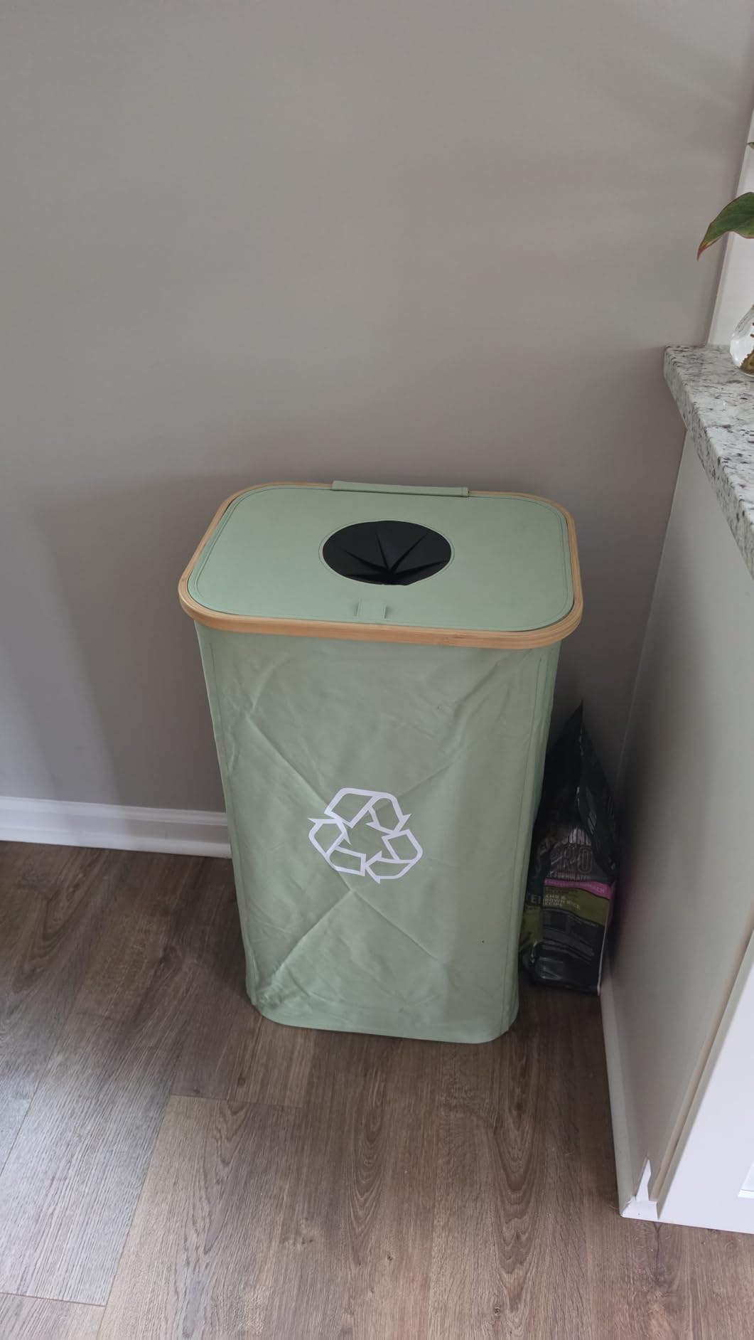 iEGrow 110L Recycling Bins for Kitchen, 29Gal Recycle Bins with Lid, Green, Fabric Recycling Bin with 2 Removable Reusable Inner Bags for Bottles, Cans, Glass, Plastic & Cartons customer photo 1