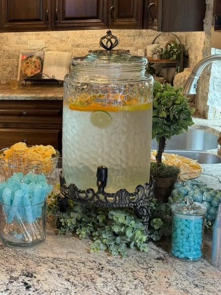 Elegant Home Hammered Glass Ice Cold Beverage Drink Dispenser - 2.7 Gallon, With Glass Lid and Antique Metal Stand, 100% Leak Proof Spigot - Wide Mouth Easy Filling For Outdoor, Parties & Daily Use customer photo 2