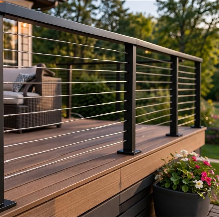 RalinGo 4FT-8FT Swageless Cable Railing Post Kit with Handrail for Stairs, 36