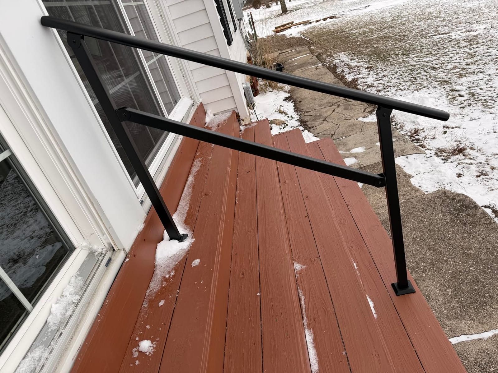 Hand Rails for Outdoor Steps 2-5 Steps Wrought Iron Handrails | Stair Railing for Porch, Home, Garden, Indoor, Staircase Handrails for Wooden, Cement, Brick, Marble (3 Steps) customer photo 1