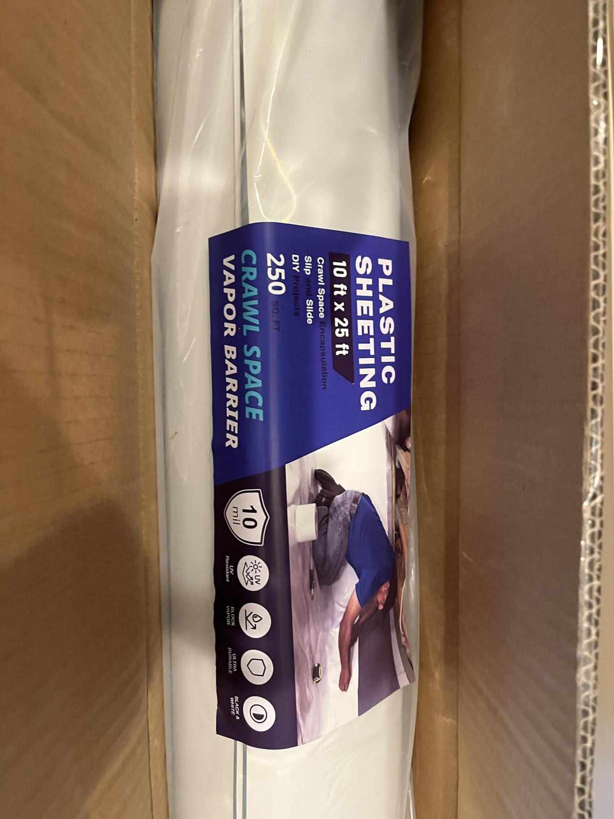 White Plastic Sheeting, 20 Mil 10' x 50', Crawl Space Vapor Barrier, White Vapor Barrier, Plastic Sheeting Heavy Duty, Polyethylene Plastic Rolls for Garden, Crawlspace, Basement, White customer photo 2
