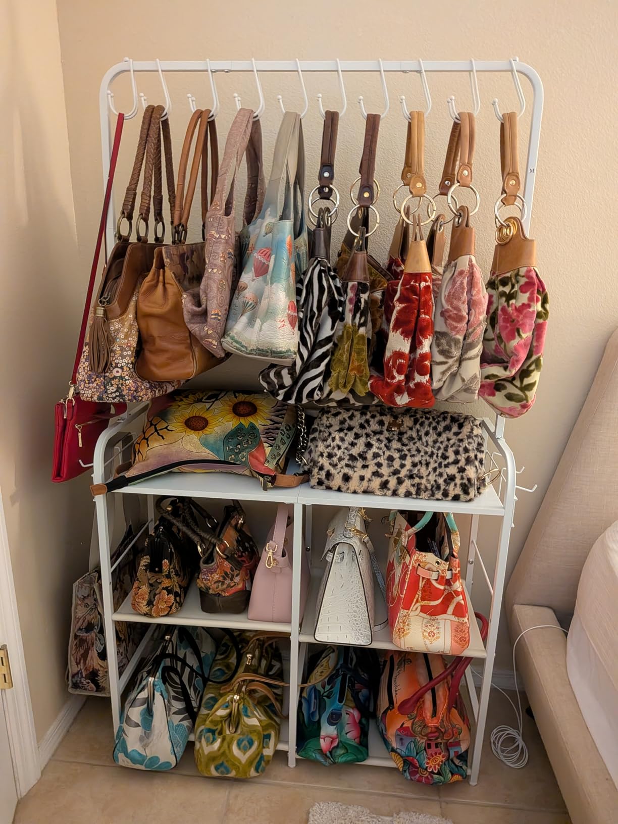 Large Capacity 3-Tier Purse Organizer for Closet, Double-Row Rack, 16 Hooks customer photo 2
