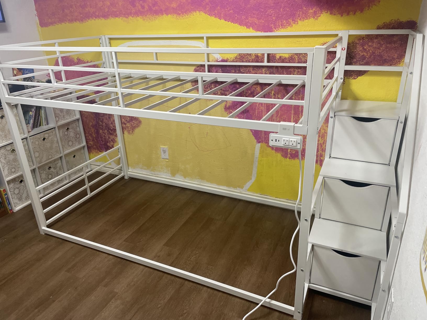 ADORNEVE Low Bunk Bed Twin Over Twin with Storage Staircase, Black customer photo 1