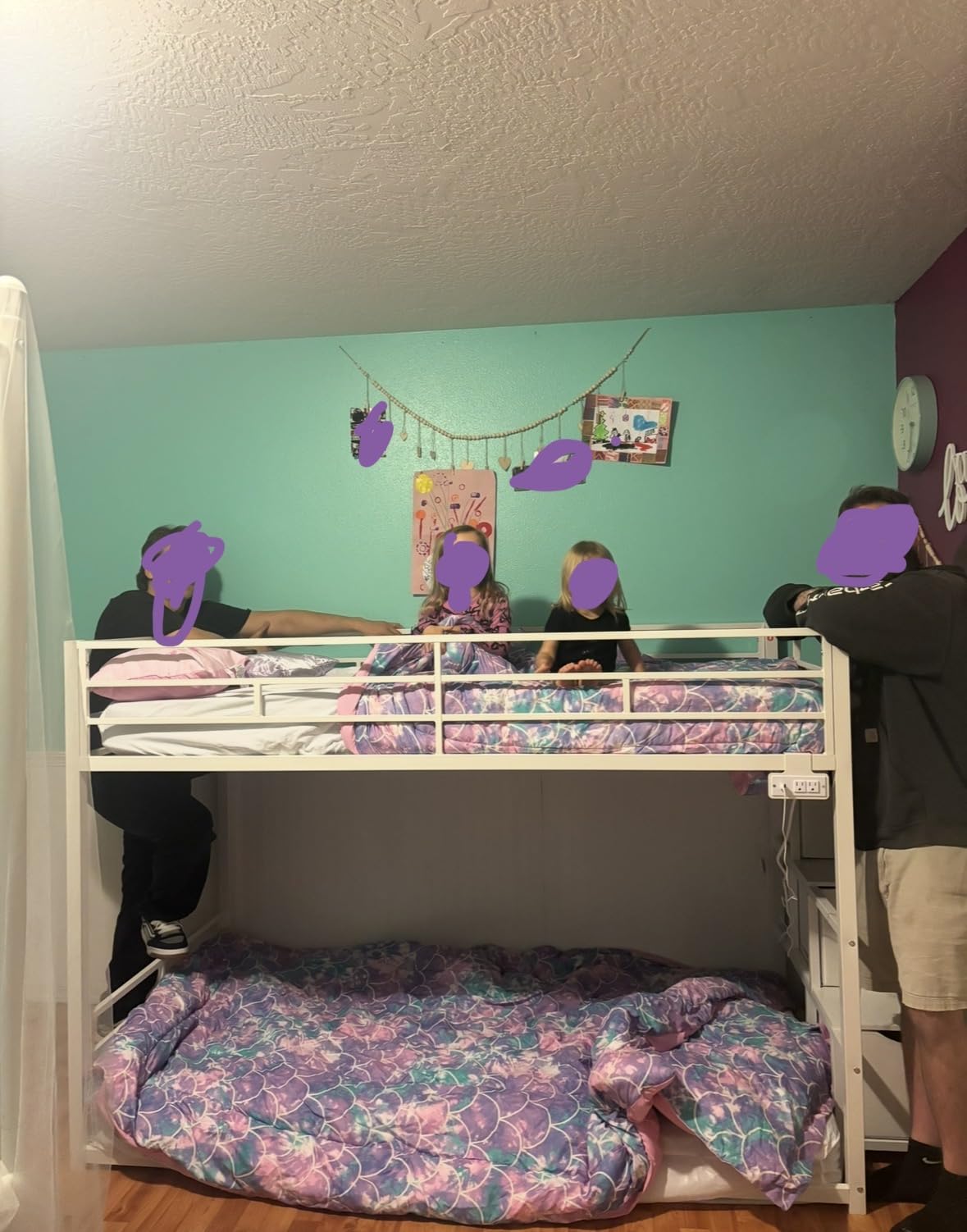 ADORNEVE Low Bunk Bed Twin Over Twin with Storage Staircase, Black customer photo 2