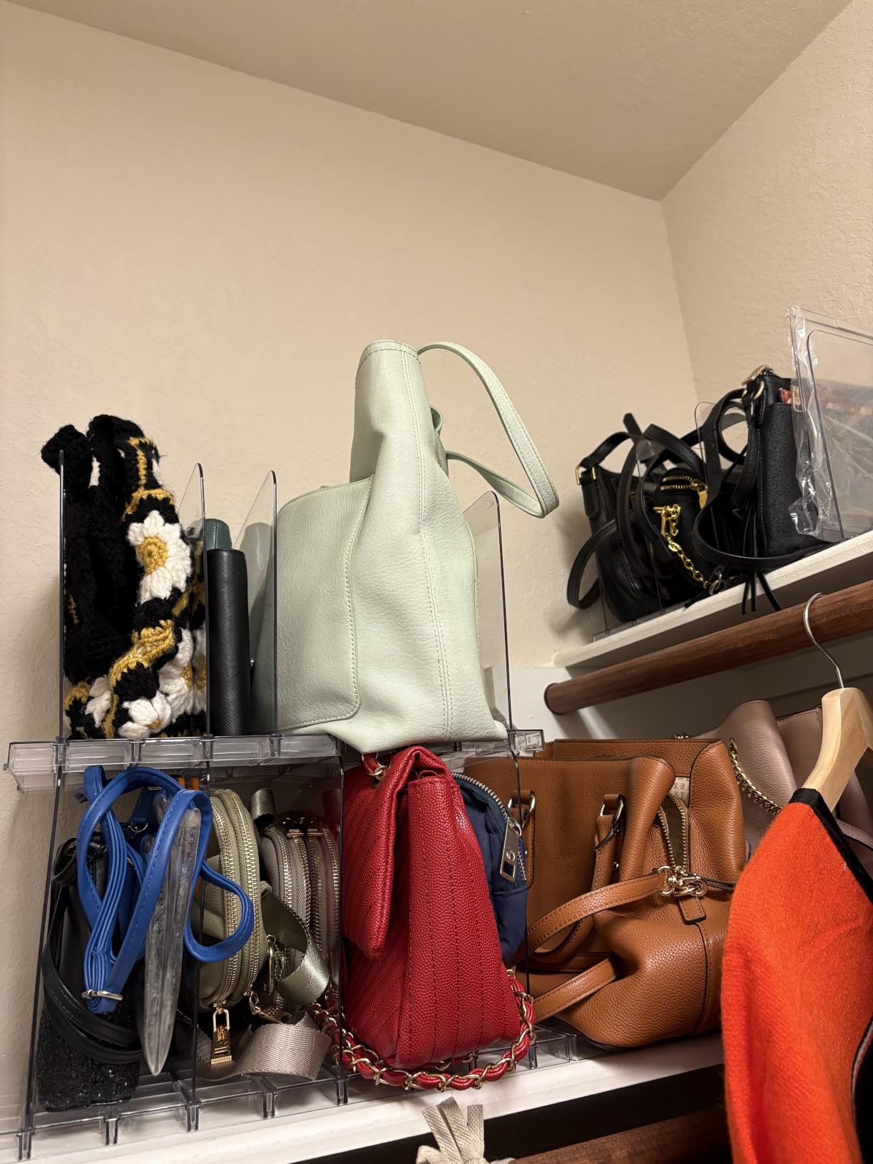 Stackable Bag & Purse Organizer for Closet Shelf Acrylic Shelf Dividers for Closet Organization, Clear Handbag Purse Storage Organizer Divider, Keep Clutch, Wallet, Pocketbook Upright, 4 Pack customer photo 2
