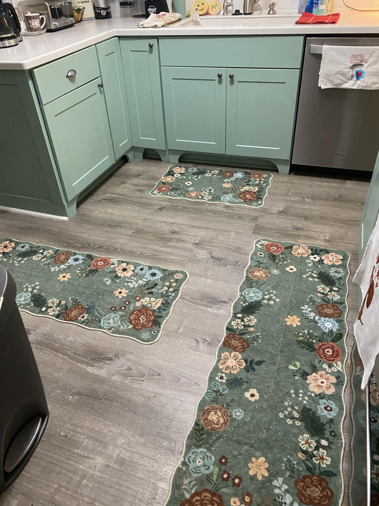 Homcomoda Floral Kitchen Rugs Mats for Floor 3PC, Farmhouse Non Slip Kitchen Rug Runner, Washable Non Skid Kitchen Rugs, Comfort Standing Mat for Laundry, Desk, Bar, Office customer photo 2