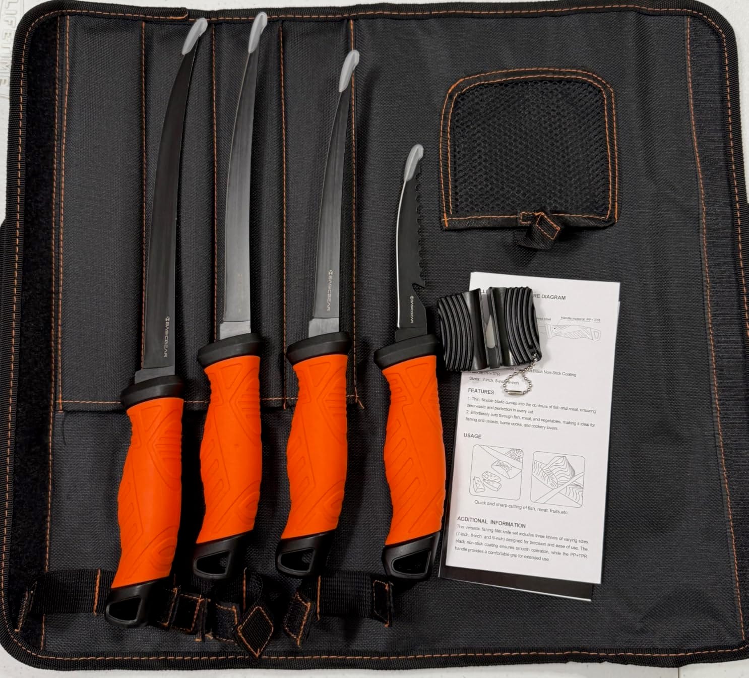 BasicGear Fishing Fillet Knife Set of 4, 5-7-8-9 in, 440C Steel Super Sharp customer photo 1