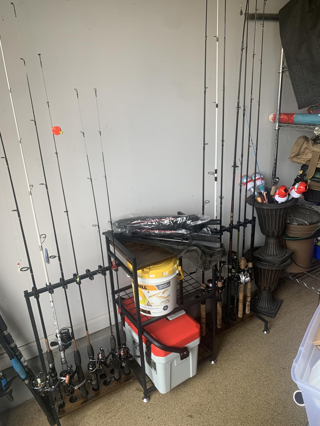 SOYEEZE Fishing Rod Holder for 28 Rods | 3-Sided Vertical Fish Rod Rack Floor Stand for Garage customer photo 1
