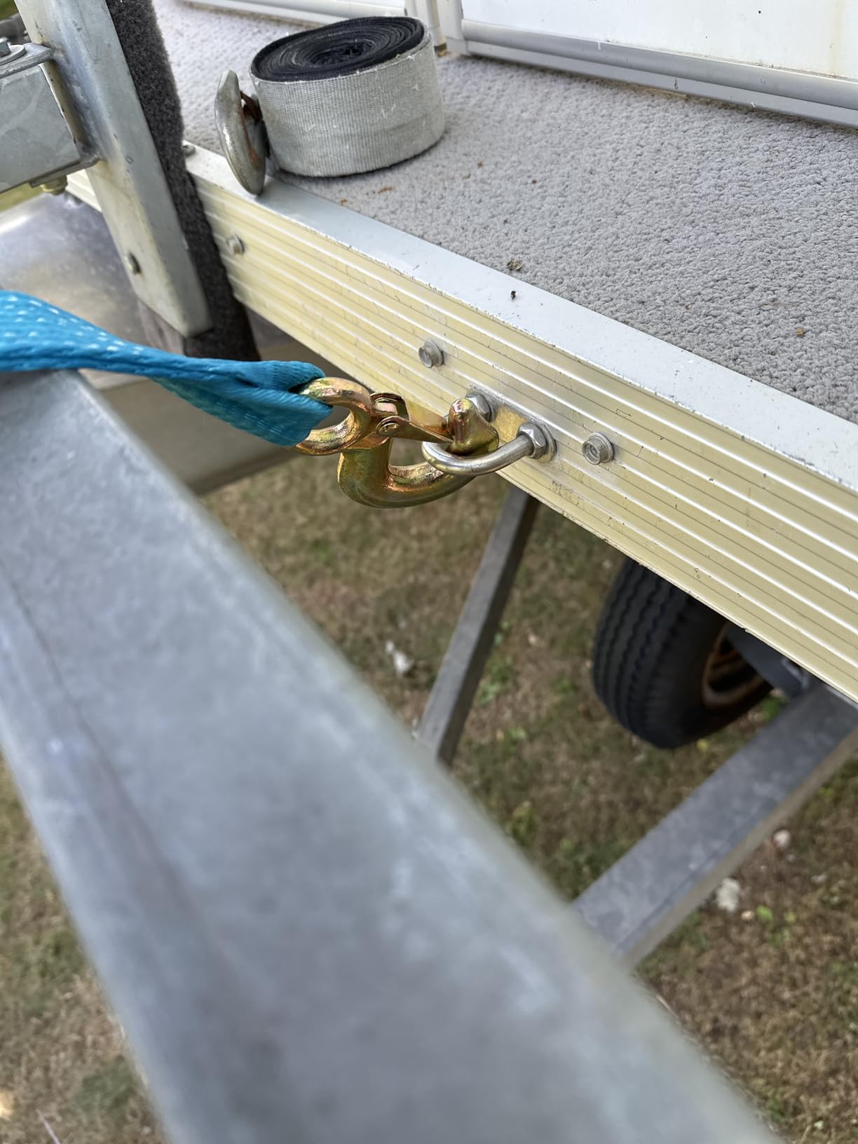 12000lb Heavy Duty Boat Trailer Winch Strap with Hook 2x20' Black | 12,000lb capacity for PWC & Pontoons. Marine-grade retrieval kit with rust-resistant forged hook & gloves customer photo 1