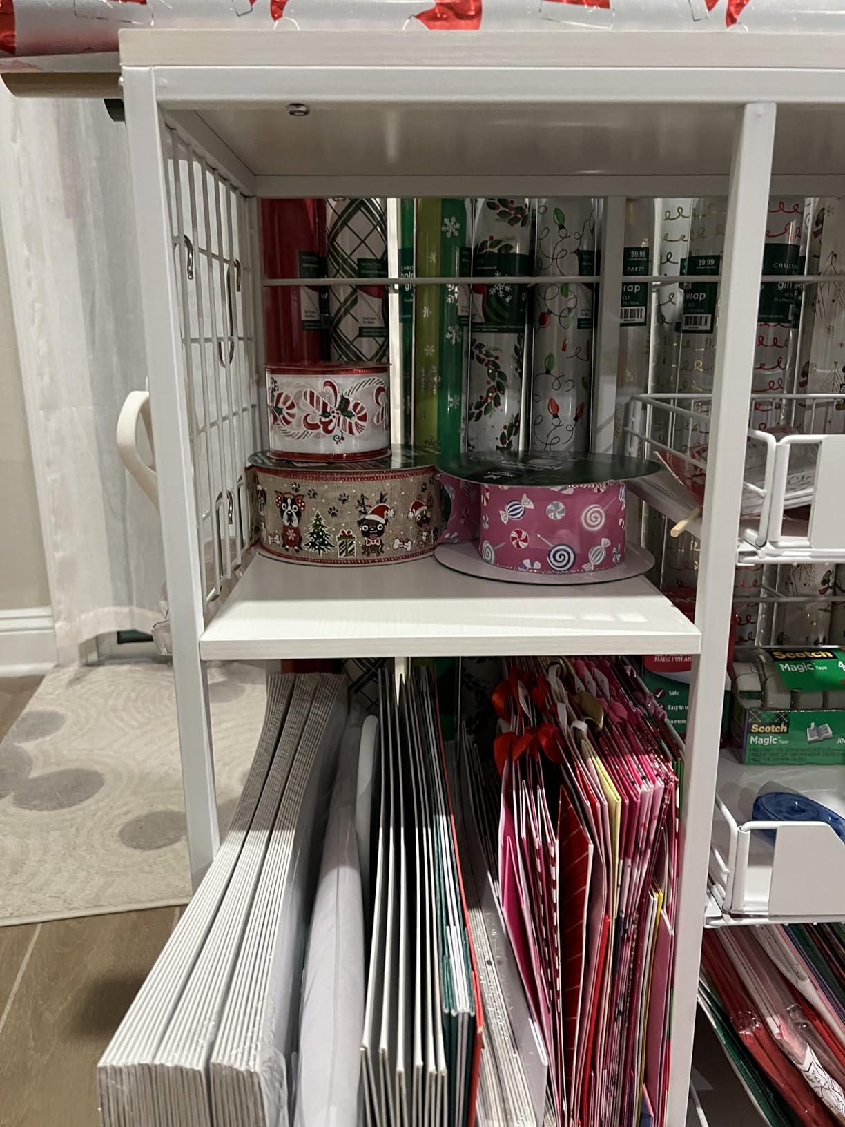 LUCKUP Rolling Wrapping Paper Organizer Cart - Gift Wrap Storage with Wheels, 20 Roll Holders, 3 Drawers & Ribbon Dispenser, Craft Organizer for Christmas, Birthdays, White customer photo 1